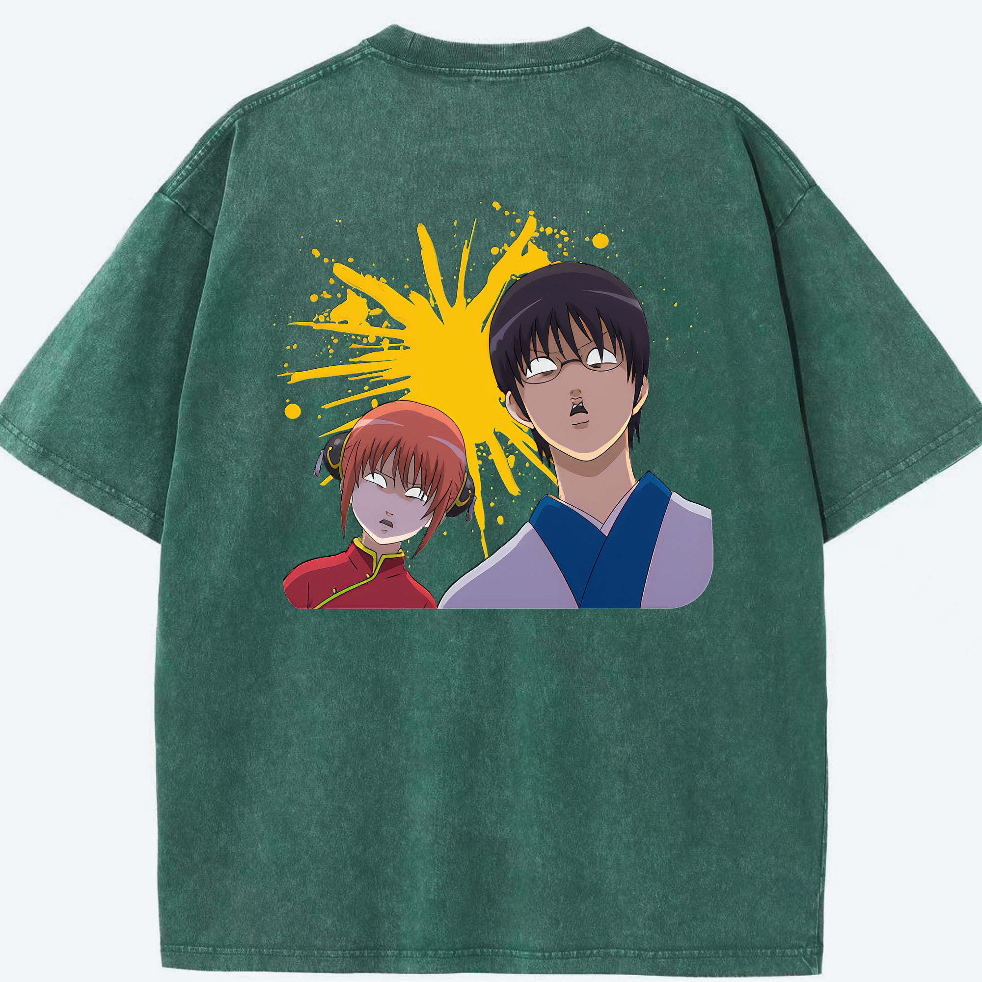 （画像用） ぎんたま 坂田銀時（さかたぎんとき） 神楽 志村新八（しむら しんぱち） GINTAMA Sakata Gintoki Kagura Shimura Shinpachi 綿100% ヴィンテージ風 半袖Tシャツ（背面プリント）